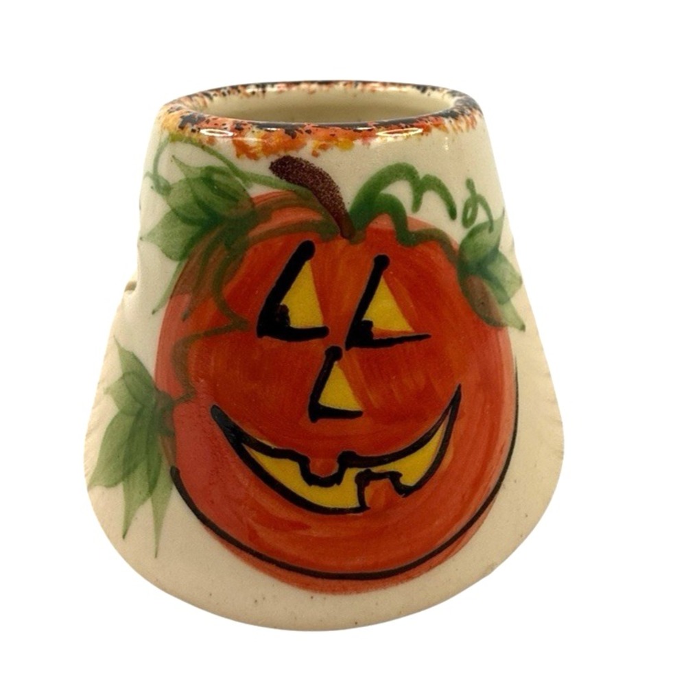Emerson Creek Pottery Pumpkin Jack-O-Lantern Shade Candle/Lamp Topper SMALL